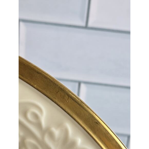 Lenox Round Embossed Serving Platter with Gold Trim 13" EUC Made In USA EUC - Picture 10 of 10